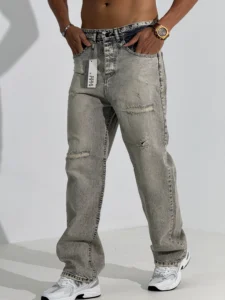 شلوار جین بگ مردانه طوسی کد 0006-4